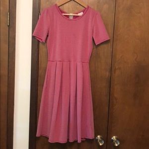 Lularoe Amelia Cranberry Stripe Dress S EUC
